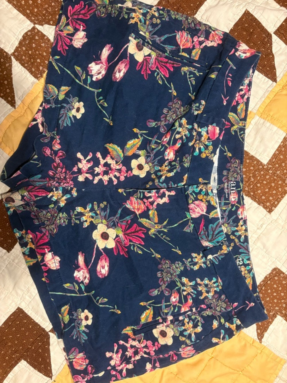 Ann Taylor Navy Floral Waistband Shorts